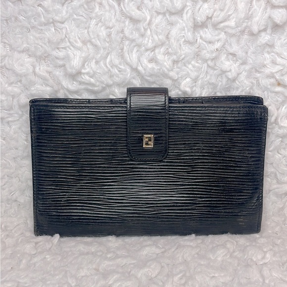 Fendi Vintage Epi Textured Leather Black Continental Portfolio Bi-fold Wallet - Picture 1 of 17